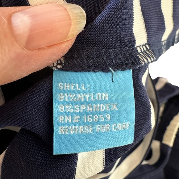 J McLaughlin Size Large Blue/White Patrice Off Shoulder Striped Nautical Dress - Picture 10 of 12